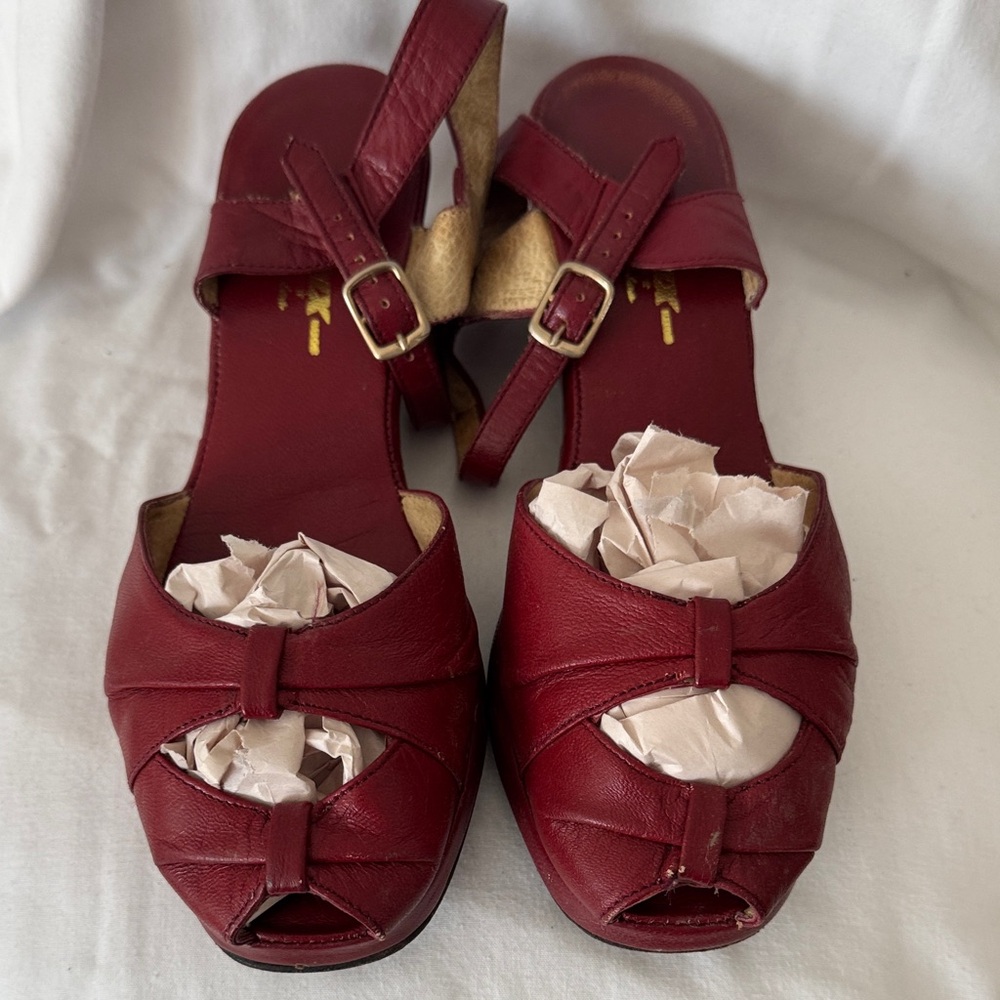 RE-MIX Red Leather Women's 1940’s style Sandals